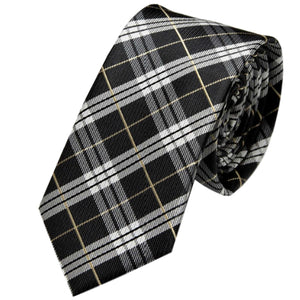6 cm úzká černošedá károvaná pánská kravata, károvaný kravatový pořadač v dárkové krabičce plechové kasičky