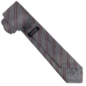 GASSANI 2-SET Krawattenset, Krawatte 8cm Schmal Hahnentritt-Muster Gestreift, Silber-Grau-Bordeaux-Rot Extra Lange Jacquard Herren-Krawatte,  Einstecktuch