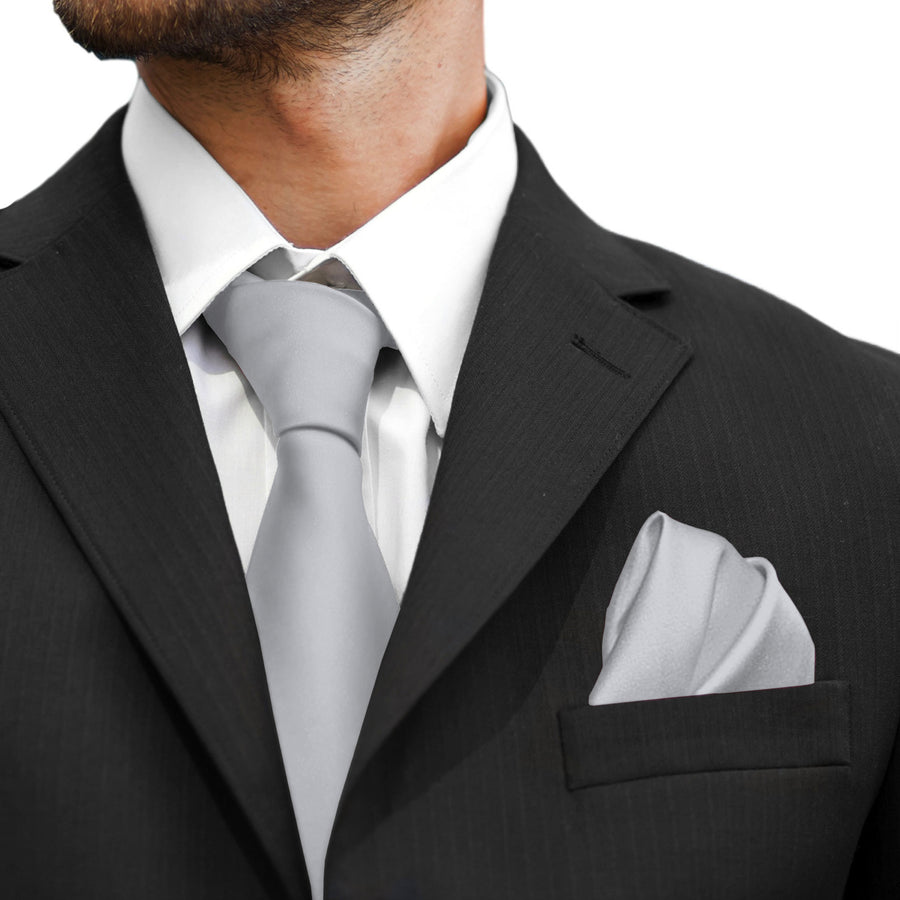 Sada kravat GASSANI 3-SET, šíře 8 cm, světle šedá dlouhá pánská kravata, svatební kravata úzká