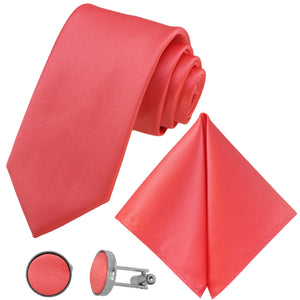 Sada kravat GASSANI 3-SET, 8 cm široká korálově červená dlouhá pánská kravata, svatební kravata úzká
