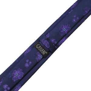 GASSANI 2-SET Krawattenset, Dunkel-Blaue Extra Lange Blumen-Krawatt Lila Violett Geblümt, 6cm Dünne Jacquard Herren Hochzeitskrawatte Einstecktuch