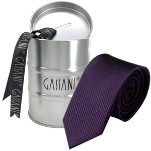 GASSANI Raccoglitore per cravatte da uomo a righe strette viola Uni Rips da 8 cm in scatola regalo salvadanaio in latta