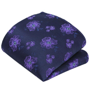 GASSANI 2-SET set cravatta, cravatta a fiori extra lunga blu scuro floreale viola viola, fazzoletto da taschino per cravatta da uomo jacquard sottile 6 cm