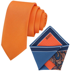 Set cravatta GASSANI, larghezza 6 cm, arancione, cravatta uomo stretta, lunga, fazzoletto, colorati 4 disegni