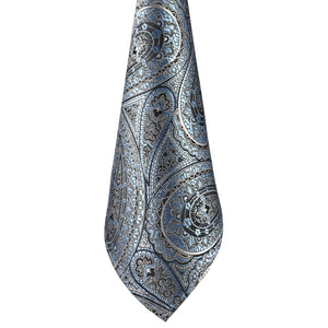 Sada kravat GASSANI 3-SET, Černá nebesky modrá Paisley Slim Pánská kravata, 7 cm Skinny Jacquard Svatební kravata Kapesní manžetové knoflíčky