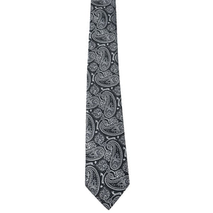 GASSANI 3-SET Krawattenset, Schwarz-Hellgraue Schmale Herren-Krawatte Paisley, 7cm Dünne Jacquard Hochzeitskrawatte Einstecktuch Manschettenknöpfe