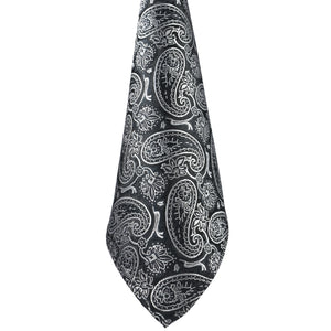 GASSANI 3-SET Set Cravatta, Cravatta da Uomo Slim Paisley Nero Grigio Chiaro, Cravatta da Sposa Jacquard Skinny da 7 cm Gemelli con Fazzoletto da Taschino