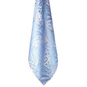 Sada kravat GASSANI 3-SET, světle modrá Paisley Slim pánská kravata, 7 cm Skinny Jacquard Svatební kravata Kapesní manžetové knoflíčky