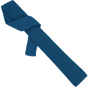 GASSANI Cravatta da uomo in maglia stretta 6 cm blu petrolio, cravatta in lana, taglio dritto