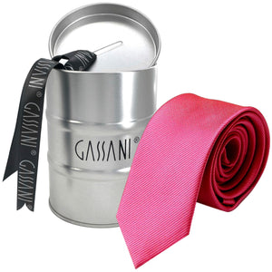 GASSANI Cravatta da uomo stretta 6 cm righe rosa-rosa con strappi semplici, raccoglitore per cravatte in scatola regalo salvadanaio in latta