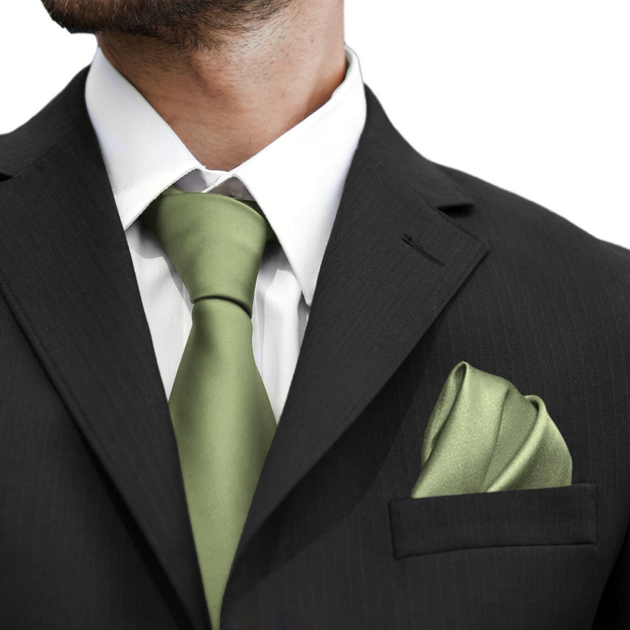 GASSANI 3-SET Set di cravatte in raso, cravatta stretta da uomo verde salvia da 8 cm