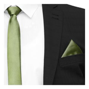 GASSANI 3-SET Set Cravatta, 6 cm Stretto Raso Verde Reseda Cravatta Lunga da Uomo, Cravatta da Sposa Stretta