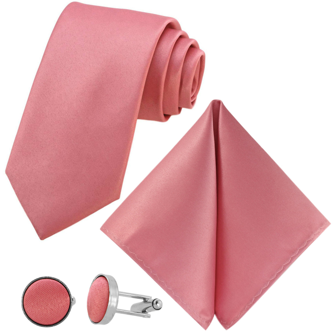 Parure cravatta GASSANI 3-SET, larghezza cm 8. Cravatta da uomo lunga in rosa, cravatta da sposa stretta