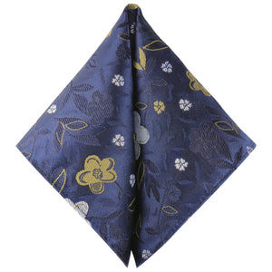 GASSANI 2-SET Krawattenset, Schmale Blaue Extra Lange Herren-Krawatte Golden Geblümt, 6cm Dünne Jacquard Hochzeitskrawatte Einstecktuch