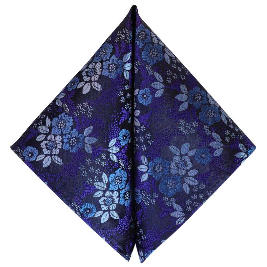 GASSANI Set da 2 fazzoletti floreali jacquard blu con papillon da sposa, fiocco di fiori pre-annodato