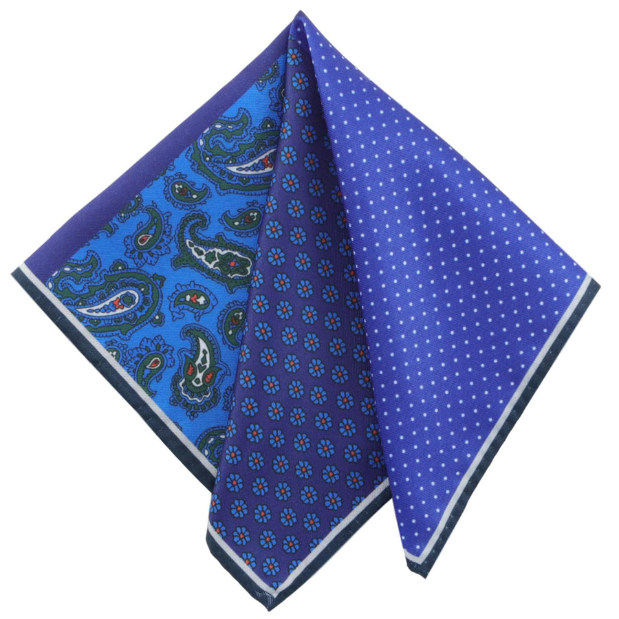 Set cravatta GASSANI, cravatta da uomo blu stretta larga 6 cm, fazzoletto colorato 4 disegni