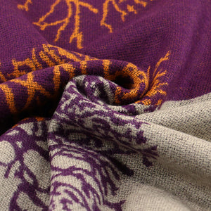 GASSANI Damen-Schal Violett Orange Taupe und Schalring, Wollschal Weich und Warm, Lebensbaum-Muster Vintage Tuchring