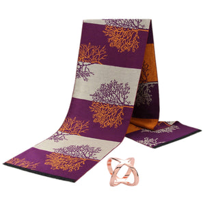 GASSANI Damen-Schal Violett Orange Taupe und Schalring, Wollschal Weich und Warm, Lebensbaum-Muster Vintage Tuchring