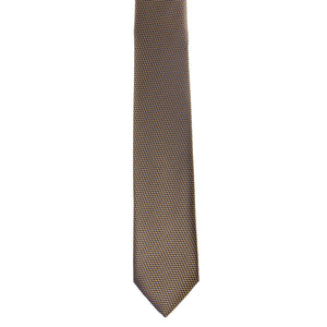 GASSANI 2-SET sada kravat, 6 cm tenká úzká béžovohnědá extra dlouhá žakárová pánská kravata kostkovaná, kapesníček