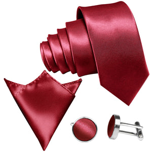 GASSANI 3-SET Sada saténových kravat, 8 cm úzká vínová červená pánská kapesní svatební kravata