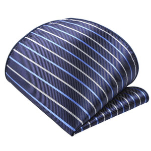 GASSANI 2-SET Sada ocelově modrých pruhovaných kravat, 6 cm tenká úzká světle modrá bílá pruhovaná žakárová pánská kravata, kapesní