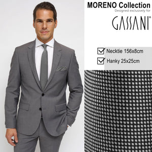 GASSANI 3 ks. Set, 8 cm úzká černobílá pánská kravata extra dlouhá, svatební kravata, sada kravat, kapesník, manžetové knoflíčky