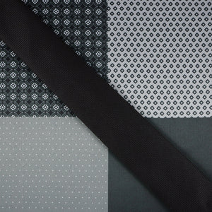 Souprava kravat GASSANI, 6 cm úzká černá slim hubená pánská kravata dlouhá, kapesník tečky diamanty 4 vzory