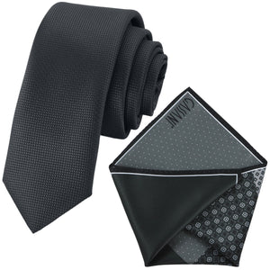 GASSANI parure cravatta, 6 cm stretta nera slim skinny cravatta da uomo lunga, fazzoletto pois diamanti 4 disegni