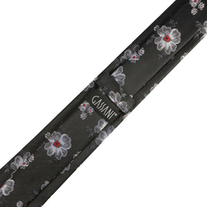 GASSANI 2-SET set kravat, slim černá extra dlouhá květinová kravata bílo-červená květinová, 6 cm tenká žakárová pánská svatební kravata kapesníková