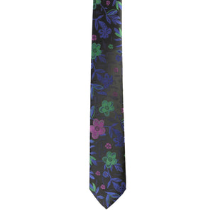 Set di cravatte GASSANI 2-SET, cravatta da uomo extra lunga nera sottile verde viola floreale, fazzoletto da cravatta jacquard sottile da 6 cm