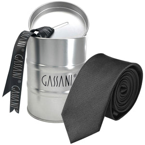 GASSANI 8 cm stretto nero a righe Uni Rips raccoglitore per cravatte da uomo in scatola regalo salvadanaio in latta