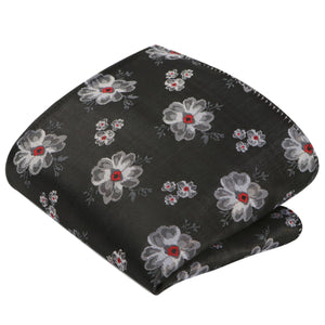 GASSANI 2-SET set kravat, slim černá extra dlouhá květinová kravata bílo-červená květinová, 6 cm tenká žakárová pánská svatební kravata kapesníková