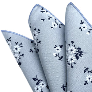 GASSANI set di 2 papillon da sposa in lino grigio-blu, fazzoletto con fiori, fiocco di fiori pre-annodato