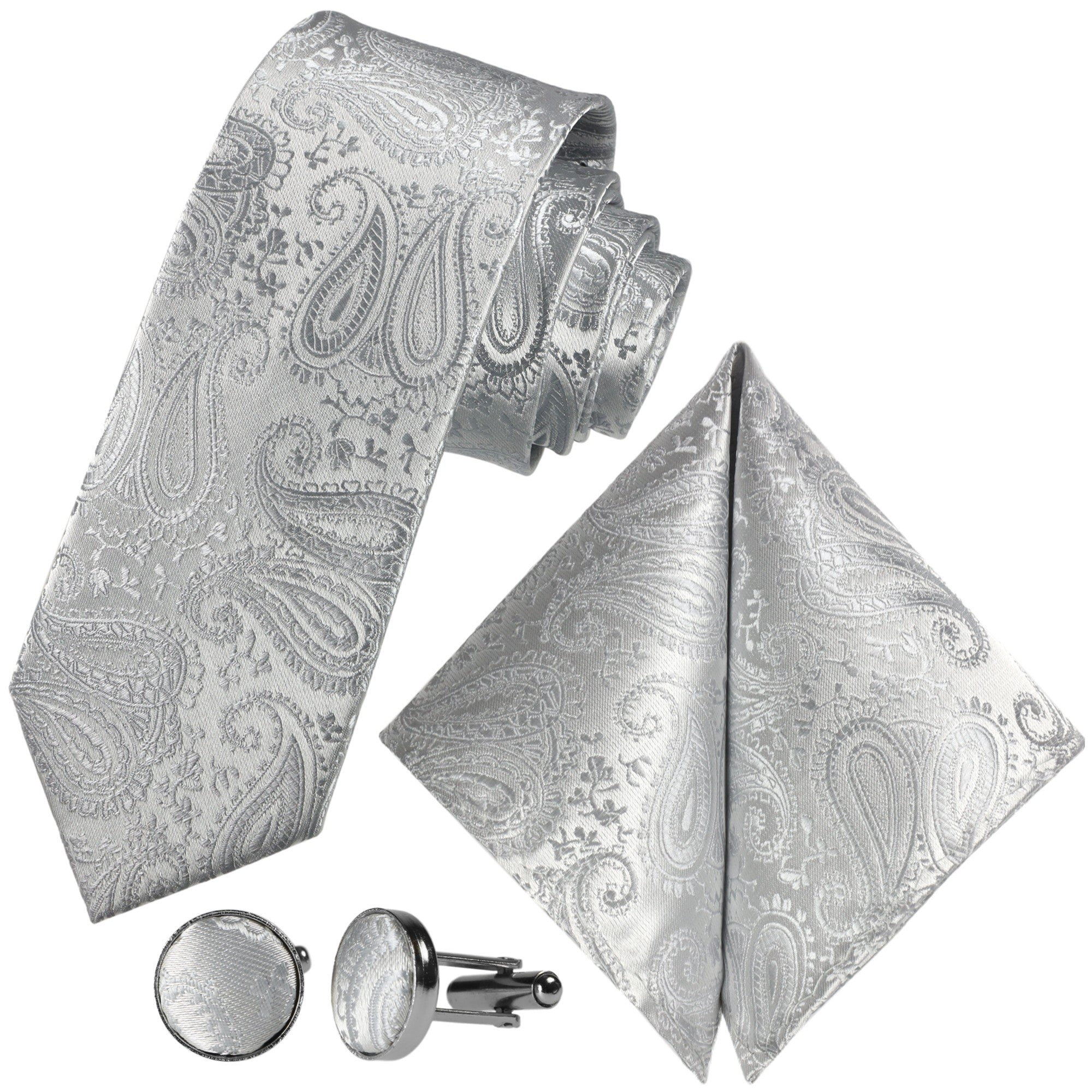 Kaufen Sie GASSANIshop.de - Krawatten für GASSANI Paisley-Krawatte Silber-Graue Designt 
