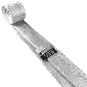 GASSANI 3-SET Kravata, stříbrnošedá Paisley Slim Pánská kravata, 7 cm Skinny Jacquard Svatební kravata Kapesní manžetové knoflíčky