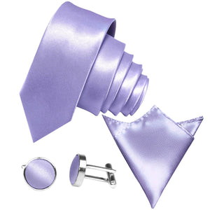 Sada kravat GASSANI 3-SET, 6cm úzká perleťovo-fialová dlouhá pánská kravata, svatební kravata úzká