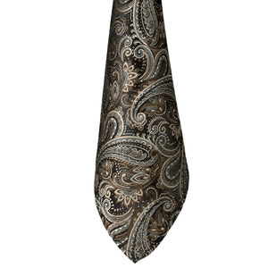 Sada kravat GASSANI 3-SET, hnědá šedá Paisley Slim pánská kravata, 7 cm tenká žakárová svatební kravata, kapesní manžetové knoflíčky