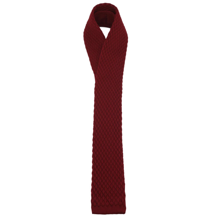 GASSANI Cravatta da uomo in maglia stretta 6 cm rosso bordeaux, cravatta in lana, taglio dritto