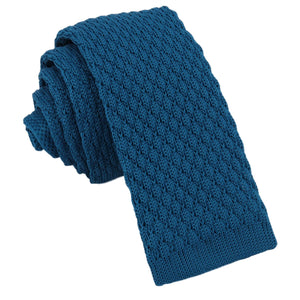GASSANI Cravatta da uomo in maglia stretta 6 cm blu petrolio, cravatta in lana, taglio dritto