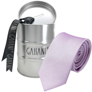 Pánský kravatový pořadač GASSANI 8cm úzký fialový pruhovaný Uni Rips v dárkové krabičce Plechovka na peníze