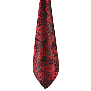 Sada kravat GASSANI 3-SET, Bordeaux Red Paisley Slim Pánská kravata, 7 cm tenká žakárová svatební kravata Kapesní manžetové knoflíčky