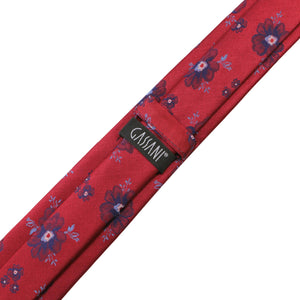 GASSANI 2-SET set cravatta, cravatta stretta rosso vino extra lunga a fiori fiori blu e bianchi, fazzoletto da taschino per cravatta da uomo jacquard sottile 6 cm