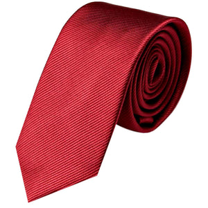 GASSANI 8 cm úzká bordó-červeně pruhovaná hladká pánská kravata, kravatový pořadač v dárkové krabičce plechová kasička