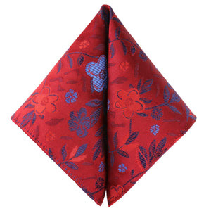 GASSANI 2-SET Krawattenset, Schmale Bordeaux-Rote Extra Lange Herren-Krawatte Geblümt, 6cm Dünne Jacquard Hochzeitskrawatte Einstecktuch