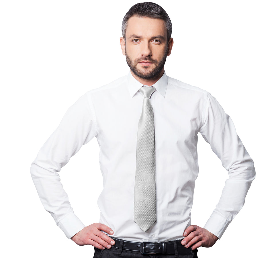 GASSANI Cravatta da uomo a righe bianche strette da 8 cm Uni Rips Cravatta in confezione regalo Salvadanaio in latta
